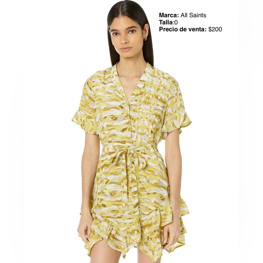 All Saints Yellow and White Mini Dress